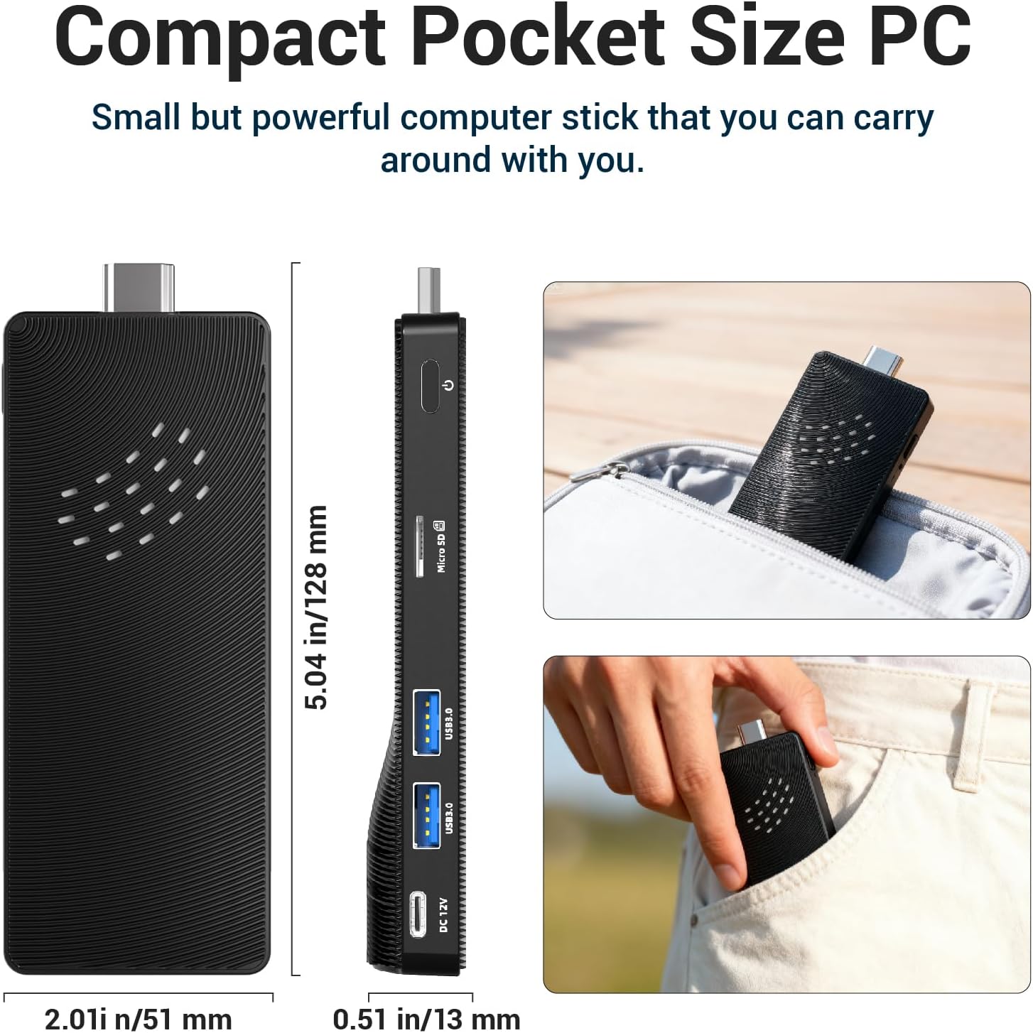 Mini PC Stick Fanless Win 10, Micro Computer Pentium N4200, 4GB RAM 64GB eMMC, Gigabit Ethernet, 4K@60Hz Output, WiFi BT 5.0, for Industrial IOT, Business, Office & Digital Signage