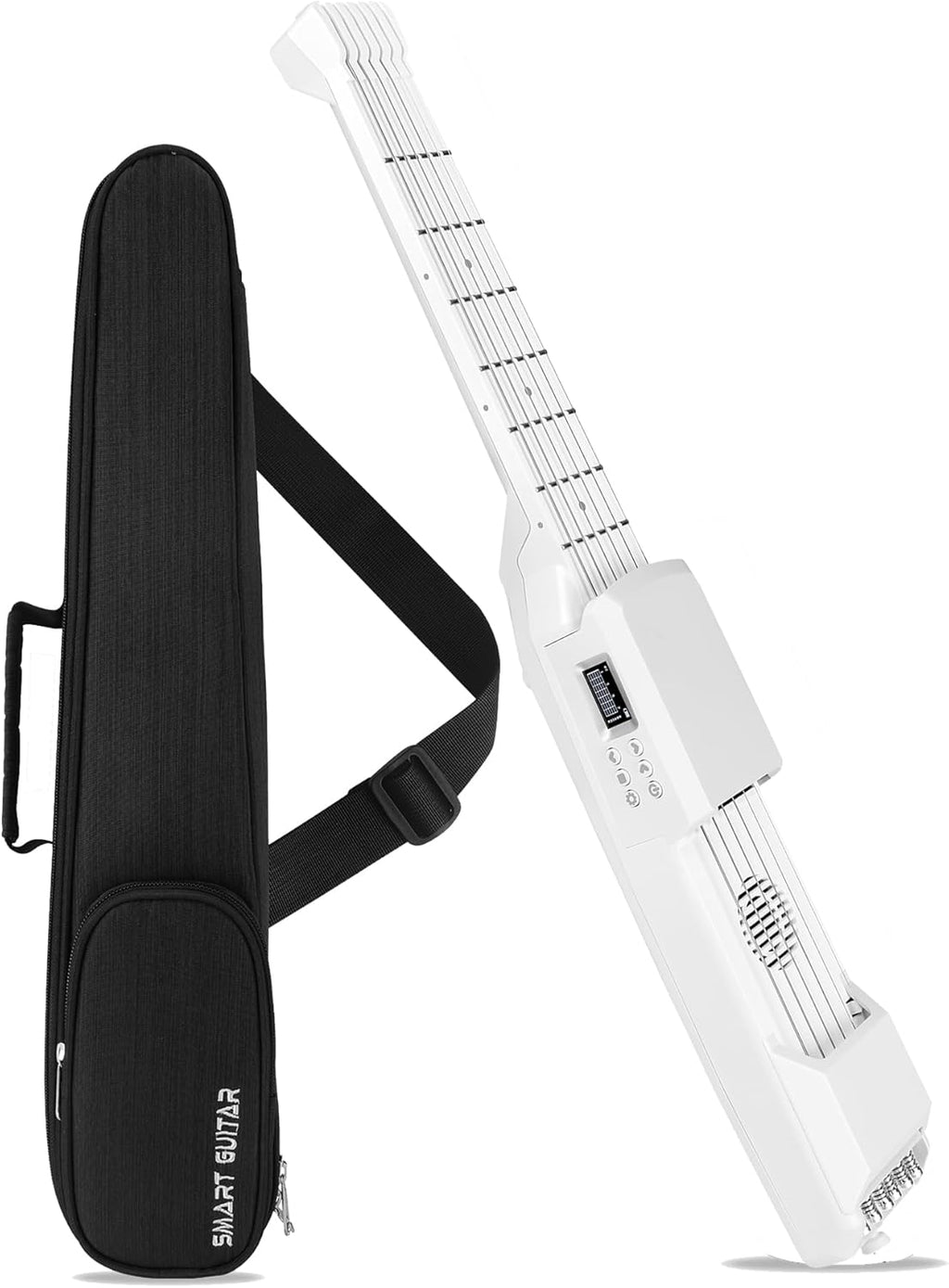 USB Charging Smart Acoustic Electric Travel Chord Practice Portable Guitar Neck for Beginner AI LCD (WHITE)