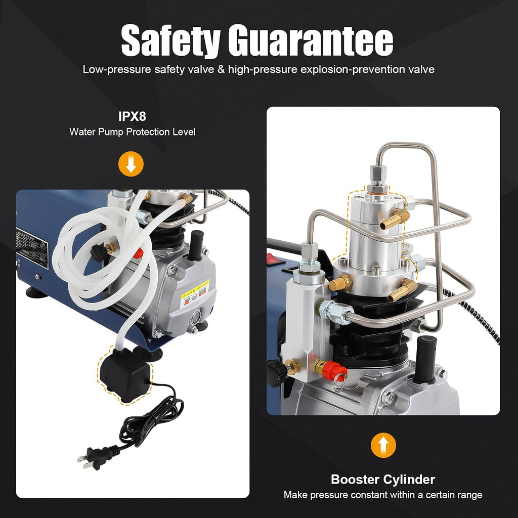 Electric 4500psi PCP Air Compressor Pump, 30MPa Portable High Pressure Air Compressor Inflator PC P, Two-Stage Compression PCP Air Pump