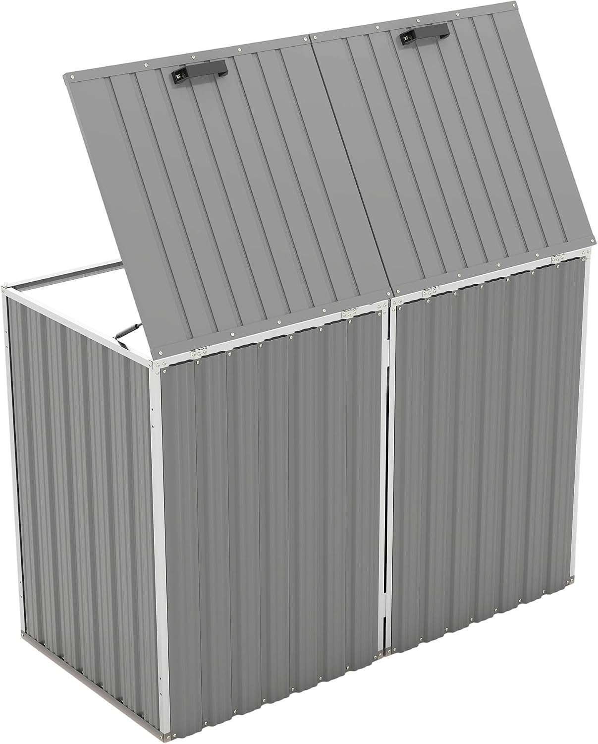 Outdoor Metal Garbage Bin Shed for 2 Trash Cans, Waterproof Galvanized Steel Double Trash Can Storage Shed with Hydraulic Lid, Lockable Door & Large Capacity for Garden Yard Patio, Light Gray