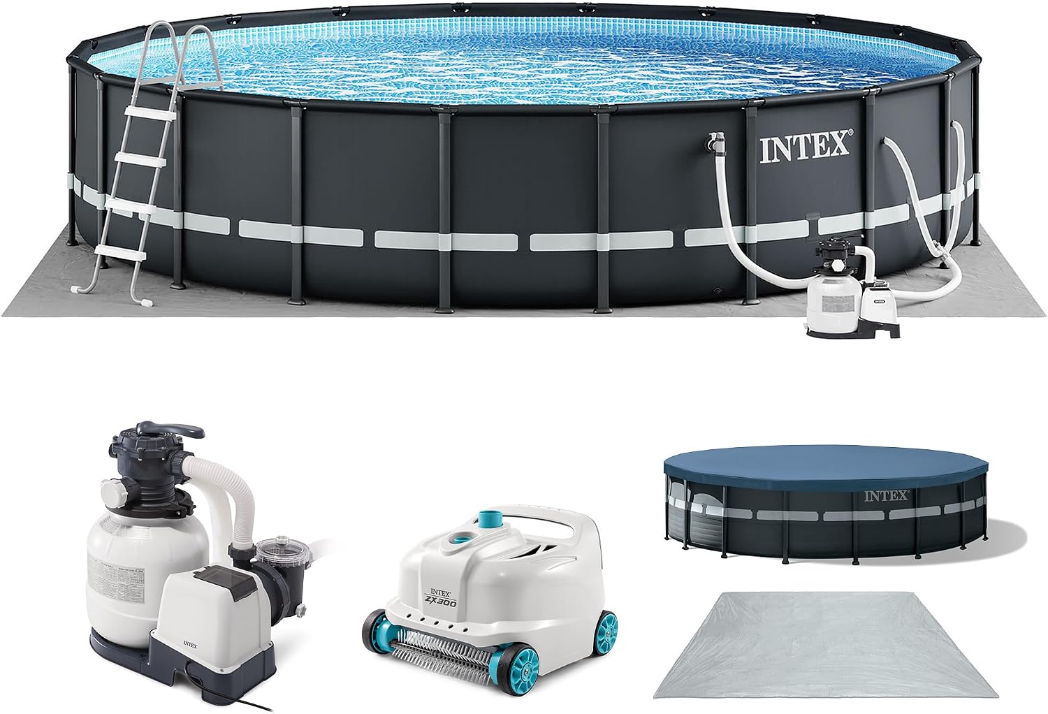 INTEX 26333EH Ultra XTR 20ft x 48in Above Ground Swimming Pool Set with Sand Filter Pump and Deluxe Automatic Vacuum Cleaner