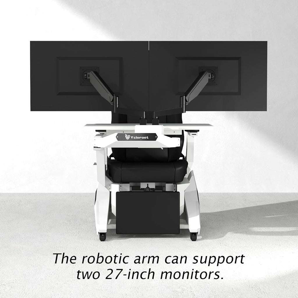 White Zero Gravity Scorpion Gaming Chair Cockpit with Dual Monitor Arm, 165° Reclining 441LB Load Ergonomic Office Chair, Space-Saving Mobile Workstation for PC, PS5, Xbox