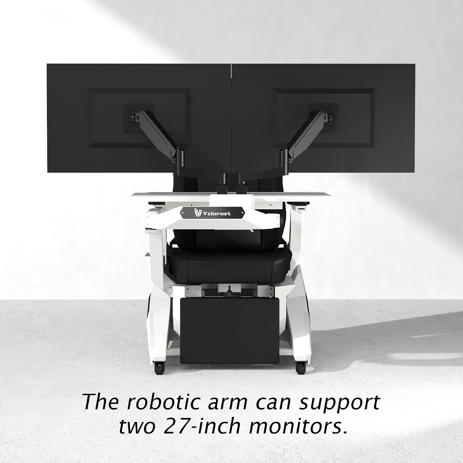 White Zero Gravity Scorpion Gaming Chair Cockpit with Dual Monitor Arm, 165° Reclining 441LB Load Ergonomic Office Chair, Space-Saving Mobile Workstation for PC, PS5, Xbox