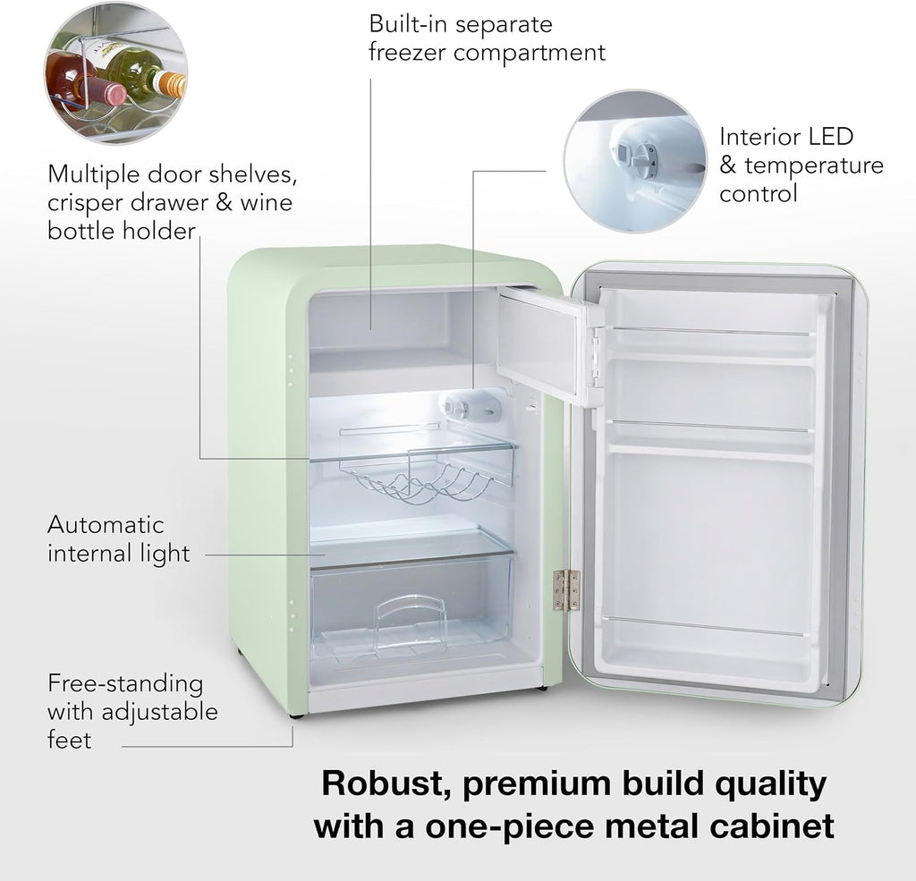Cooluli Curve 3.8 cu ft Mini Fridge with Freezer - Small Refrigerator for Bedroom, Office, Dorm Room (Green, 3.2 cu.ft Refrigerator, 0.6 Freezer)