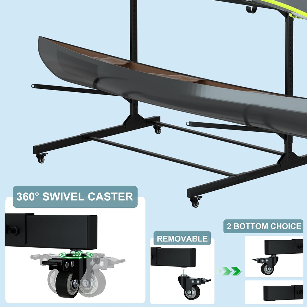 RELIANCER Freestanding Kayak Storage Rack w/Wheel,Adjustable Kayak Stand for Boat Dock,Garage,Indoor & Outdoor Canoe and Kayaks Holder,Water Sport Watercraft Storage Rack for SUP,Surfboard