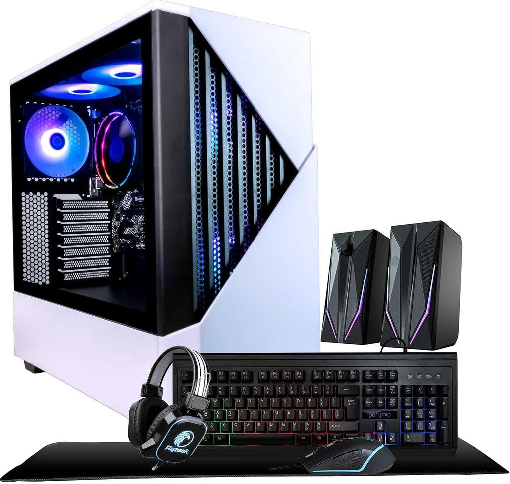 Periphio Castle Gaming PC, AMD Ryzen 5 5600GT up to 4.6GHz with Radeon Vega 7 Graphics, 32GB RAM, 1TBNVMe SSD, WiFi, Windows 11 Desktop Computer, Black, 1080p PC Gaming - RGB Gamer Bundle, No Monitor