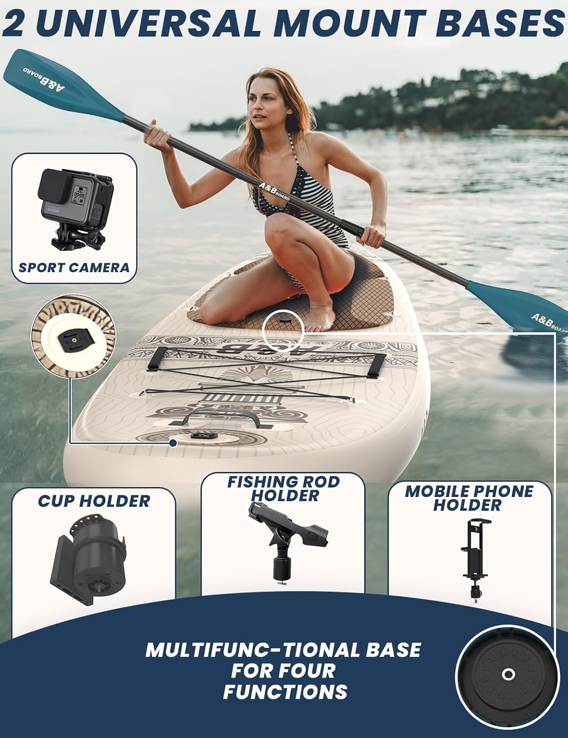 ABBOARD Inflatable Stand Up Paddle Board - Extra Wide Fishing Paddleboard with Sup Accessories Youth/Adults