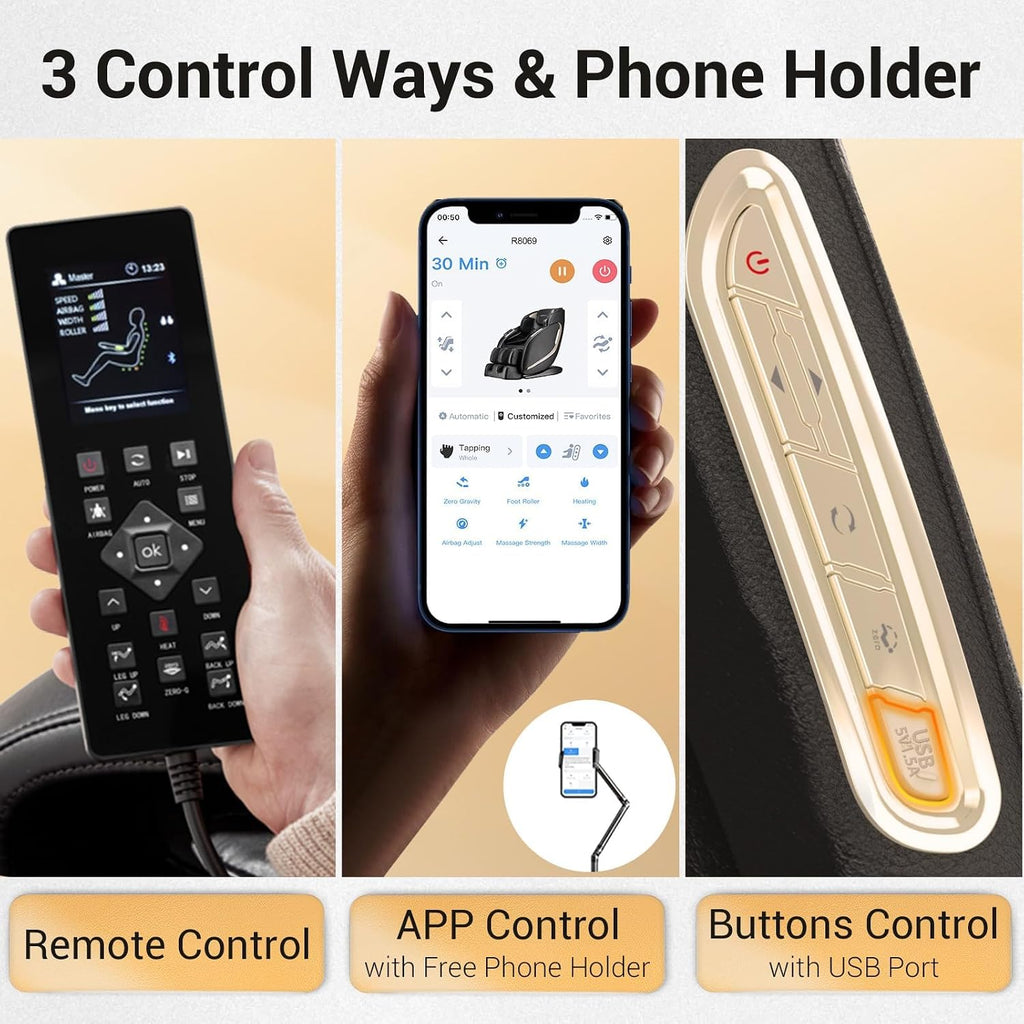 EASPEARL Massage Chair, Zero Gravity Massage Chairs Full Body with APP, Phone Holder, Waist and Calf Heat, Thai Stretch, Body Scan, USB Port, Bluetooth Speaker, Shiatsu Massage Recliner (Black)