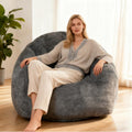 Bean Bag Chair, Giant Beanbag Chiars for Adults, Faux Fur Shell-Shaped Floor Sofa with Filler, Comfy Chair for Reading, Gaming and Relax (Grey)