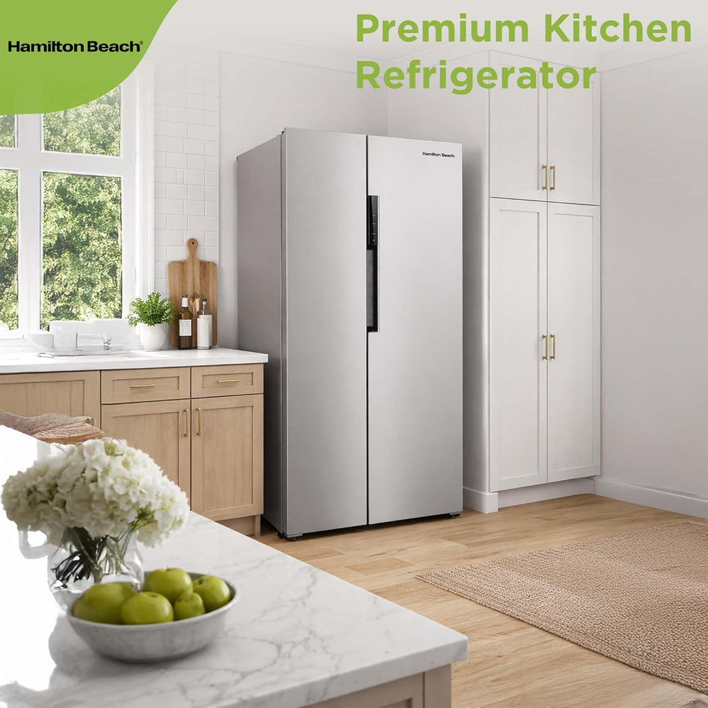 Hamilton Beach HBF1558 15.6 cu ft Counter Depth Full Size Refrigerator, Side Doors, Stainless