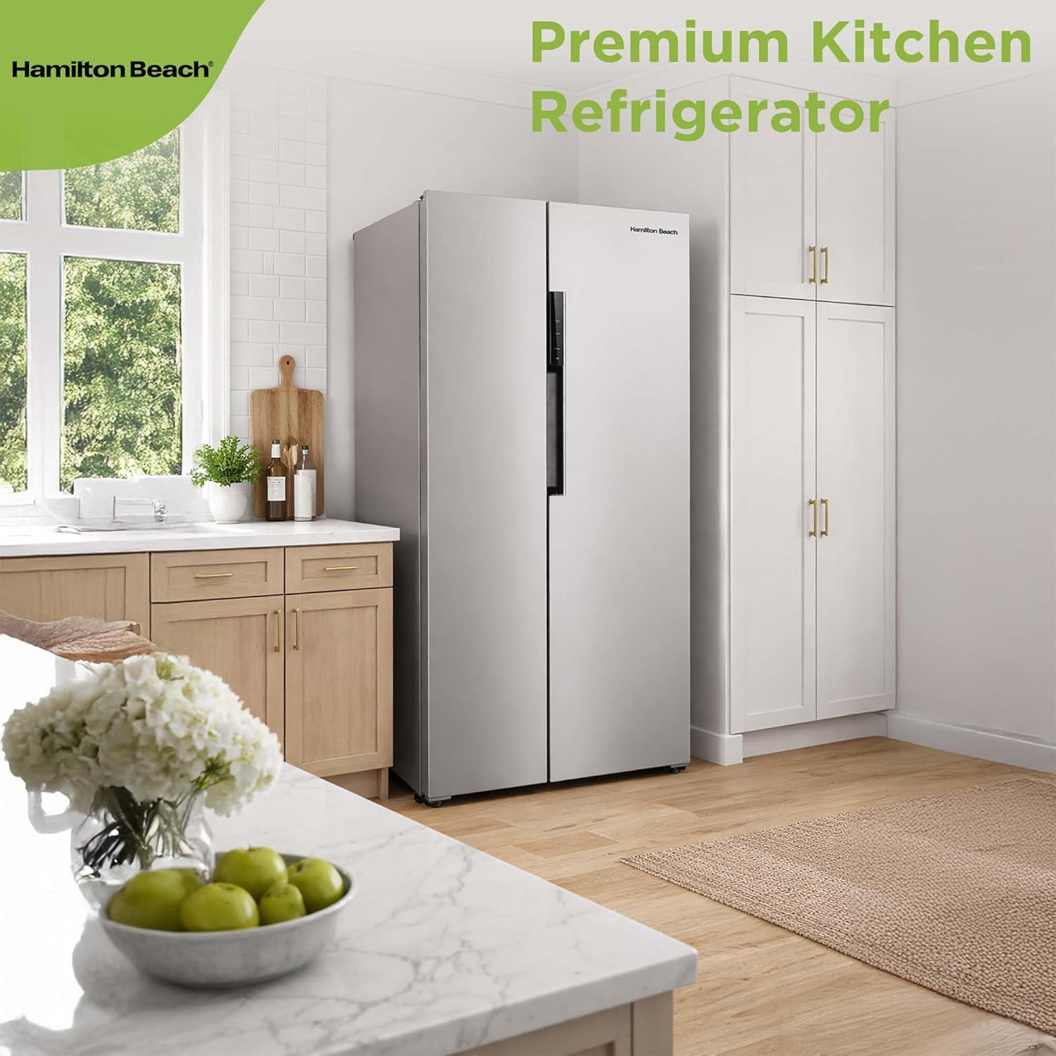 Hamilton Beach HBF1558 15.6 cu ft Counter Depth Full Size Refrigerator, Side Doors, Stainless