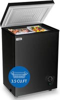 Chest Freezer 3.5 cu.ft Small Deep Freezer Mini Outdoor Black Chest Freezers with 7 Temperature and Removable Basket Settings Ideal for Apartment Office RV Cabin Kitchen