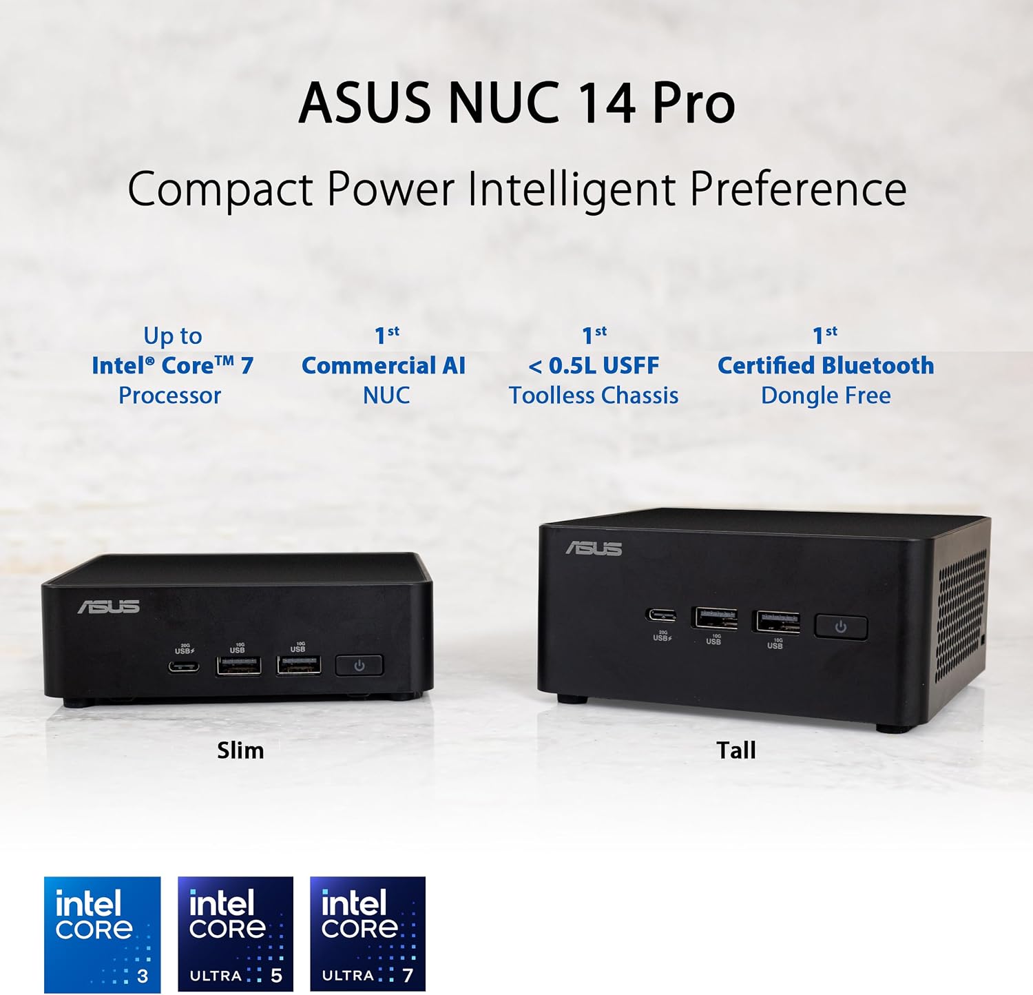 ASUS NUC 14 Pro Tall Full System Mini PC with Intel 14th Gen Core Ultra 5 125H, 16GB DDR5 RAM, 512GB PCIe G4x4 NVMe SSD, Thunderbolt 4, Win 11 Pro, Toolless Chassis Access, VESA Mount Included