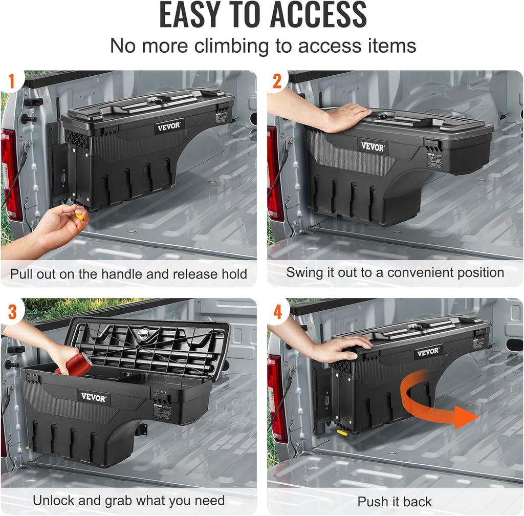 VEVOR Truck Bed Storage Box, Lockable Lid, Waterproof ABS Wheel Well Tool Box 6.6 Gal/20 L, Compatible with Chevrolet Silverado 1500 GMC Sierra 1500 2019-2020, Driver Side, Black