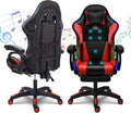 Computer Gaming Chair with Speakers and Massage RGB Video Game Chair Ergonomic Gamer Chair Racing Chair PU Leather High Back Recliner Chair with Lumbar Support Headrest Armrest,Red
