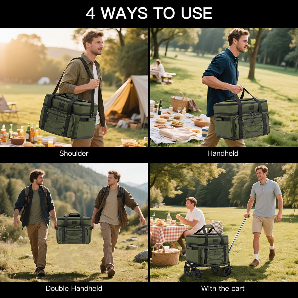 Extra Large Wheeled Portable Cooler Bag 85 Cans Double Deck Heavy Duty Rolling Insulated Cooler with All-Terrain Wheels Leakproof Tactical Soft Sided Cooler for Beach Camping Picnic Travel