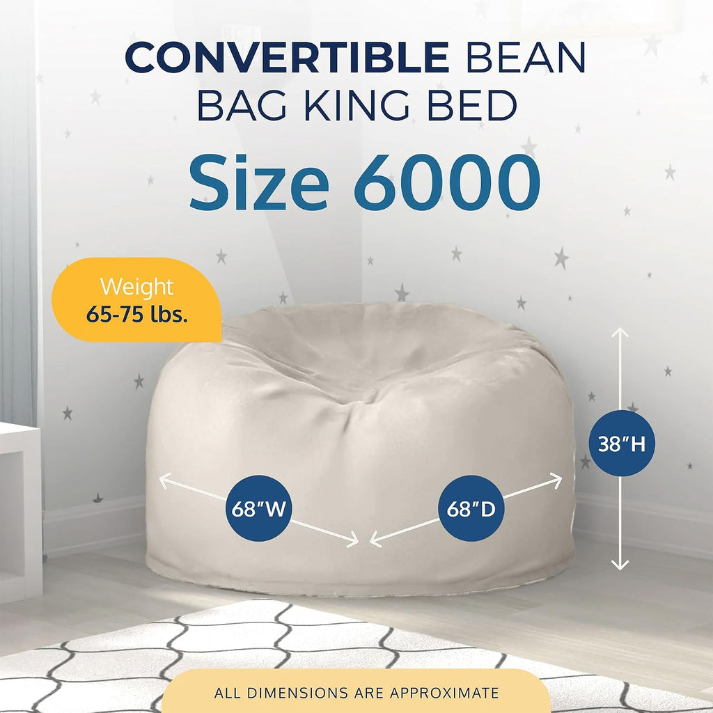 Ultimate Sack 6000 6-Foot Bean Bag Chair, Ivory Fur Cover – Oversized Foam Lounger, Floor Seat, Small Sofa, or Couch Bed for Living Area, Gaming Room, or Reading Lounge