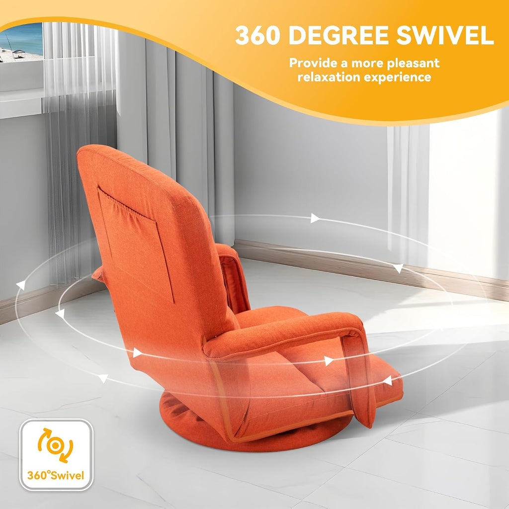 360 Degree Swivel Floor Gaming Chair with Back Support, Padded Folding Gaming Sofa Chair with Adjustable Backrest, Lazy Lounger Couch for E-Sports, Reading, Relaxing, Watching TV