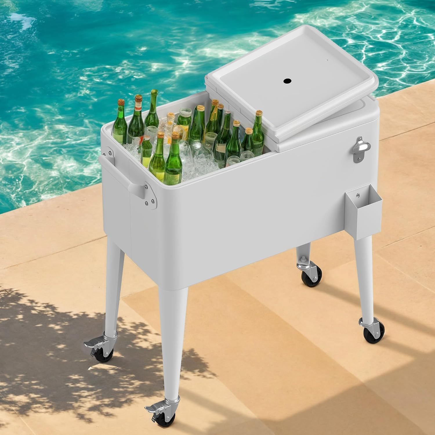 DWVO Ice Chest with Wheels,80 Quart Rolling Cooler with Bottle Opener Drainage, Patio Cooler Cart, Rolling Ice Chest with Handle for Patio Pool Deck Party BBQ Cookouts