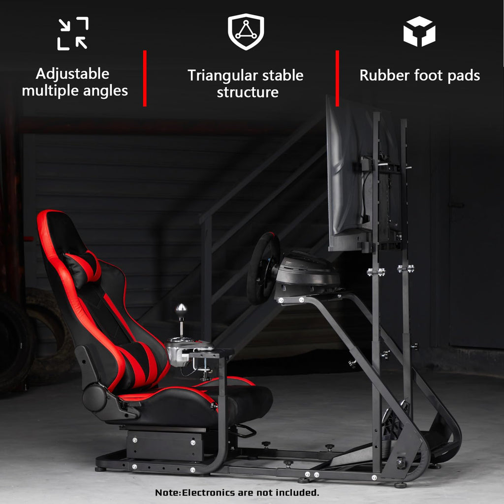 Dardoo G923 Racing Simulator Cockpit with Monitor Mount Fit for Logitech G25 G27 G29 G920, for Thrustmaster T150 T300,Simulator Cockpit with red Seat,Without Wheel,Pedal,Shift and Monitor