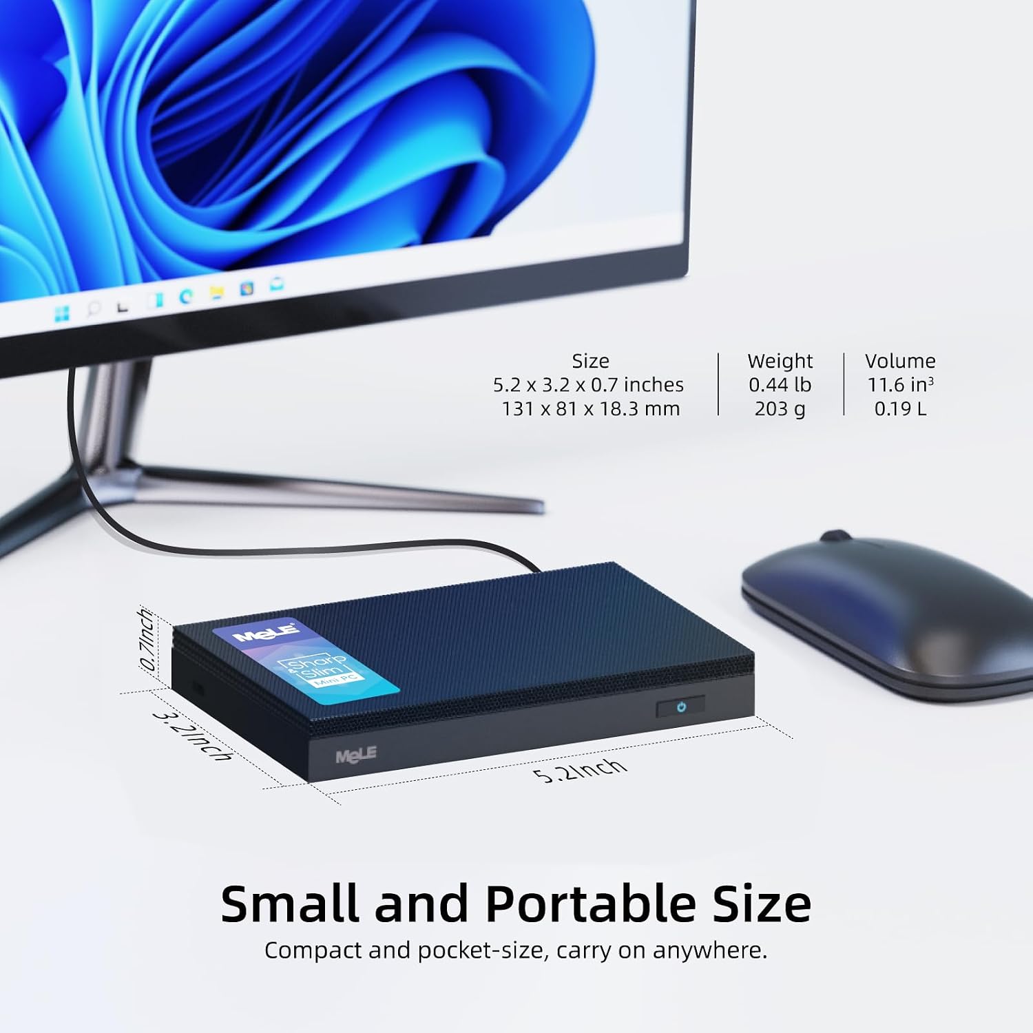 MeLE Quieter3C Fanless Mini PC, Celeron N5105, 8GB RAM, 128GB Storage, Full-Function USB-C, WiFi 5, Support Triple Screen Display, Slim Desktop on Industrial, Home, Office