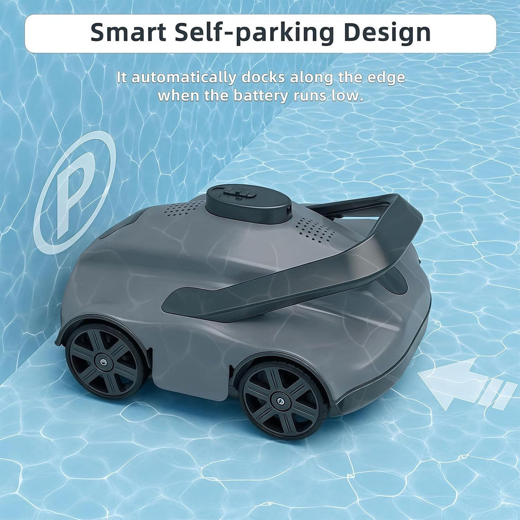 Smart Pool Robot, Above Ground Pool Cleaning Machine, Intelligent Path Planning and Cordless Design, Lasts 130 Minutes, Suitable for Above Ground Pools Up to 1076 Square Feet,Grey