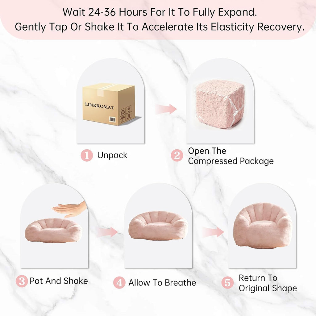 Bean Bag Chair, Giant Beanbag Chiar for Adults and Teens, Faux Fur Shell-Shaped Floor Sofa Couch with Filler, Comfy Chair for Living Room Reading, Gaming and Relax
