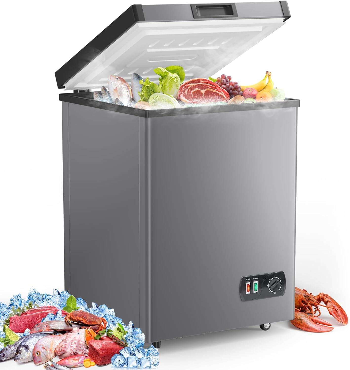 Chest Freezer - 4.2 Cu Ft Compact Deep Freezer with Fast Cooling & Convenient Pulley, Perfect for Kitchen Parlor, Small Freezer with Low Noise & Energy Saving, Space Gray