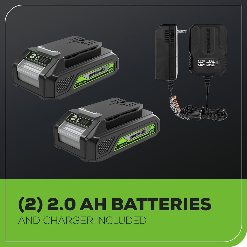 Greenworks 24V MAX Cordless Brushless Drill & Impact Driver Combo Kit, Electric Drill Set, High Torque, Lightweight, Professional Grade, Includes 2x 2.0Ah Batteries, Charger, and Storage Bag