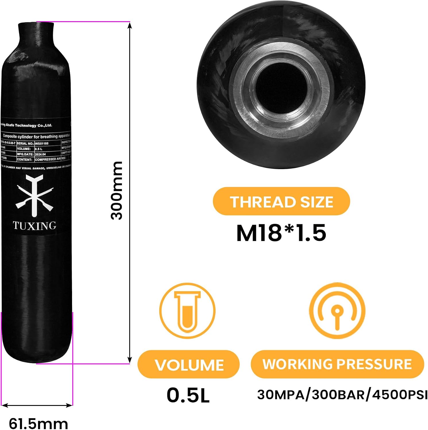 TUXING PCP Air Compressor 4500Psi, LCD Display, Auto-Stop High Pressure Compressor, Equipped with Water Cooling System,Scuba Diving Tank Pcp Air Rifles Charging 110V (TXET063+0.5L+B)