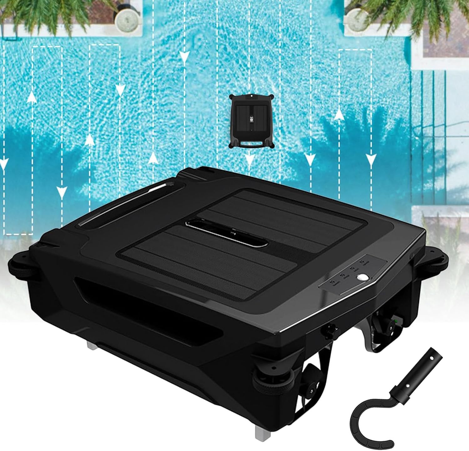 Solar/Rechargeable Robotic Pool Skimmer - 18H Endurance, 2 Cleaning Modes, Automatic Obstacle Avoidance and Escape Functions, 400um Filter Net, Suitable for 80㎡ Pool Cleaning