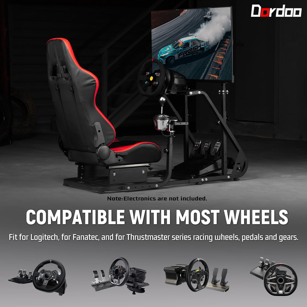 Dardoo G923 Racing Simulator Cockpit with Monitor Mount Fit for Logitech G25 G27 G29 G920, for Thrustmaster T150 T300,Simulator Cockpit with red Seat,Without Wheel,Pedal,Shift and Monitor