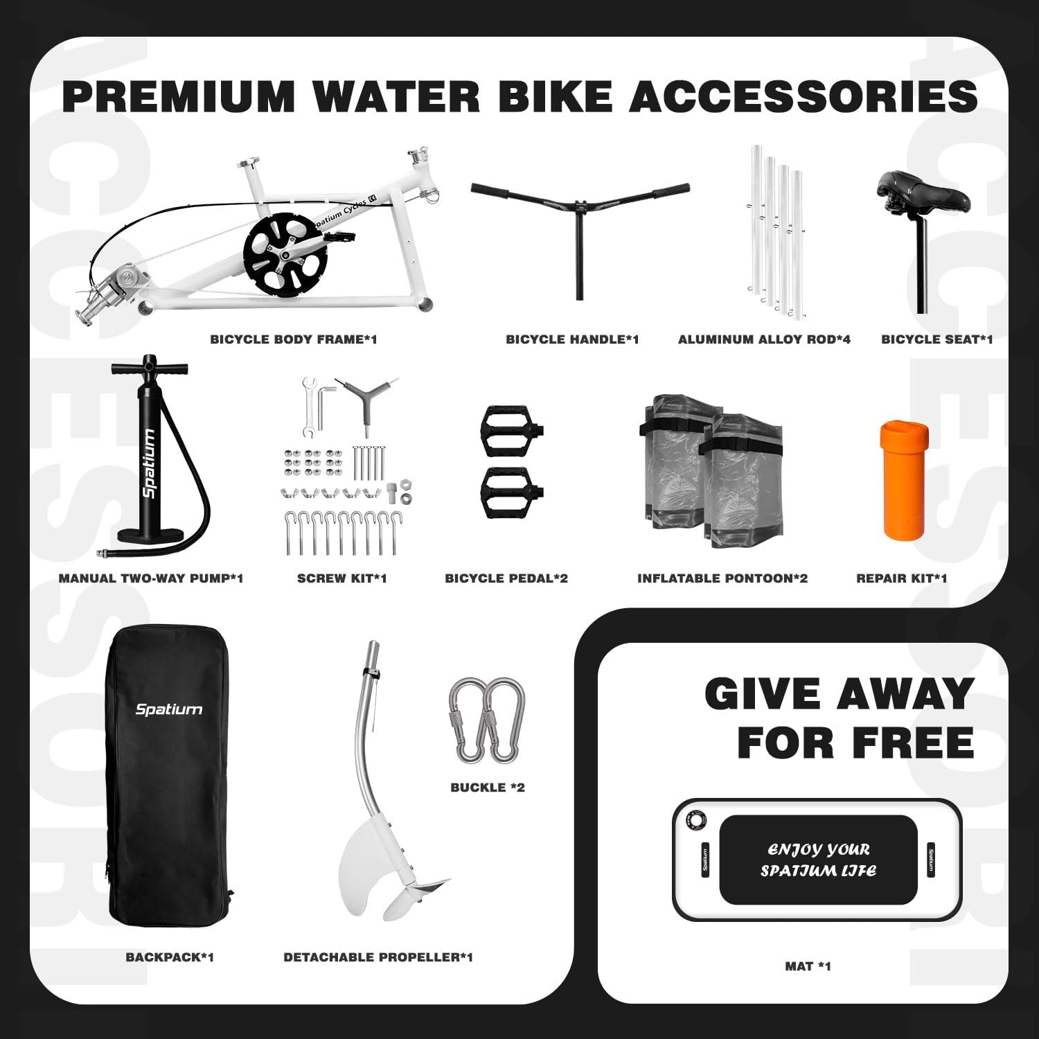 Spatium SUP Water Bike - Inflatable Pedal Boat for One Person - Fishing Kayak & Paddle Board - The Fun of Water & Fishing + Mat