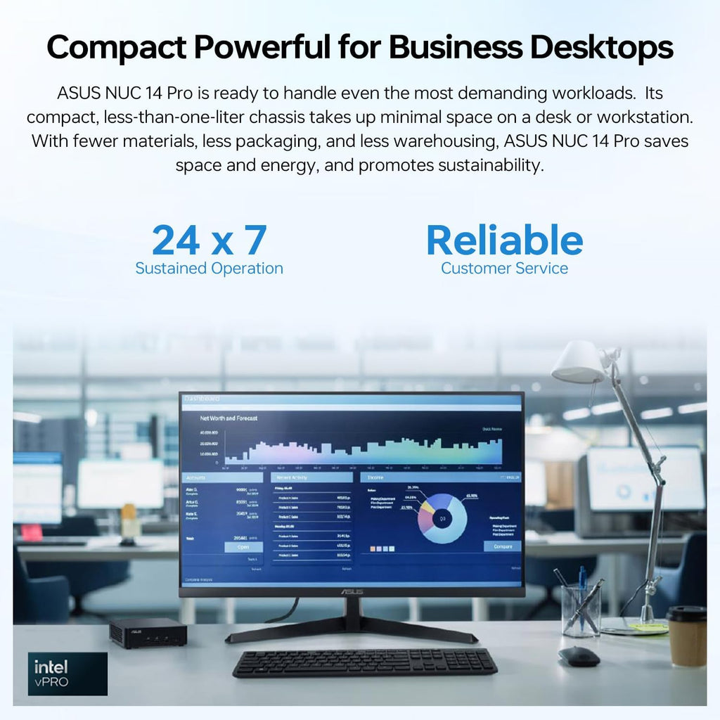 ASUS NUC 14 Pro Mini Desktop, Intel 16-Core Ultra 7 155H, 16GB DDR5, 1TB SSD, Wi-Fi 6E, Support 4-Display 4K, Thunderbolt 4, HDMI, Bluetooth, Windows 11 Pro, Black, AI PC for Home/Business/Gaming