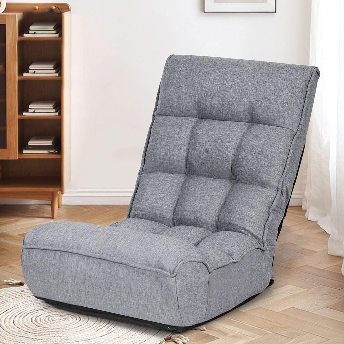 ARLIME 4-Position Adjustable Floor Chair, Armless Floor Gaming Chair w/Back Support & Soft Cushion, Memory Foam Floor Lazy Sofa Chair for Gaming, Reading, Meditating (Gray), Grey