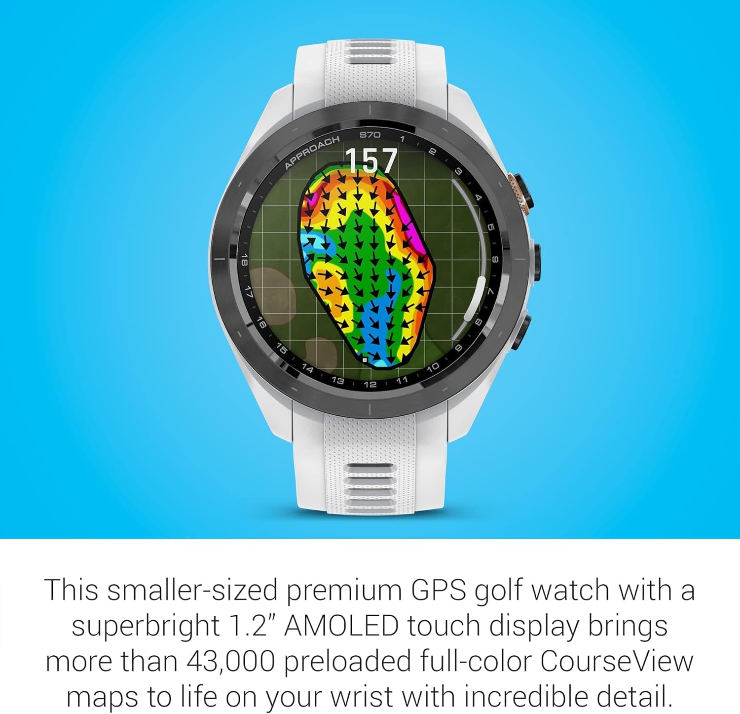 Garmin Approach S70 (White, 42mm) Golf GPS Watch Bundle - AMOLED Display, Virtual Caddie & PlaysLike Distance - Includes PlayBetter 5000mAH Portable Charger & Screen Protectors
