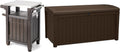 Keter Unity 40 Gallon Stainless Steel Top Grilling Bar Cart with Borneo 110 Gallon Plastic Outdoor Furniture Storage Deck Box, Brown