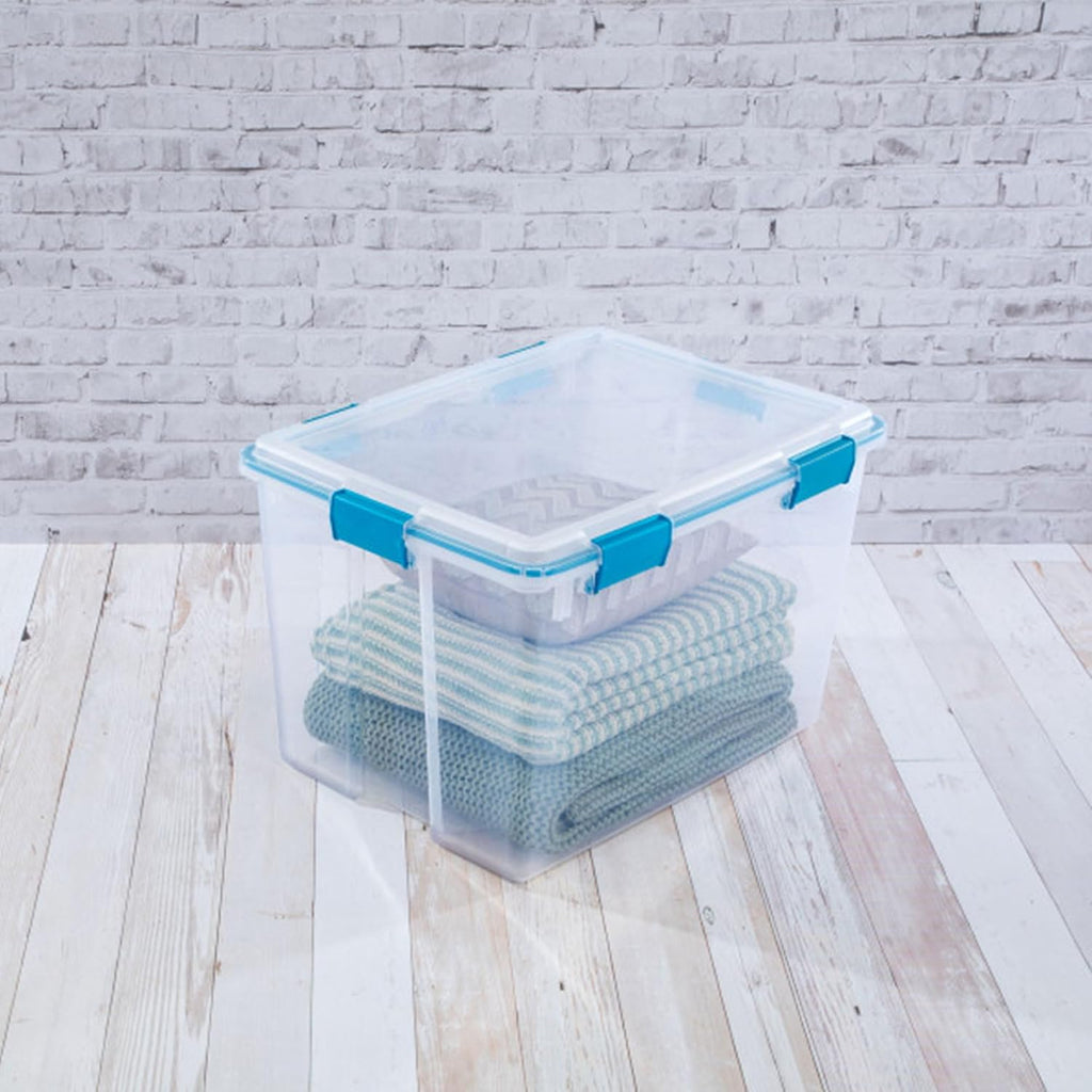 Sterilite 4-Pack Gasket Box, Weather-Resistant Storage Bins with Latching Lids, 80 Quart - Heavy-Duty Organizing Containers for Closet, Bathroom, and Office