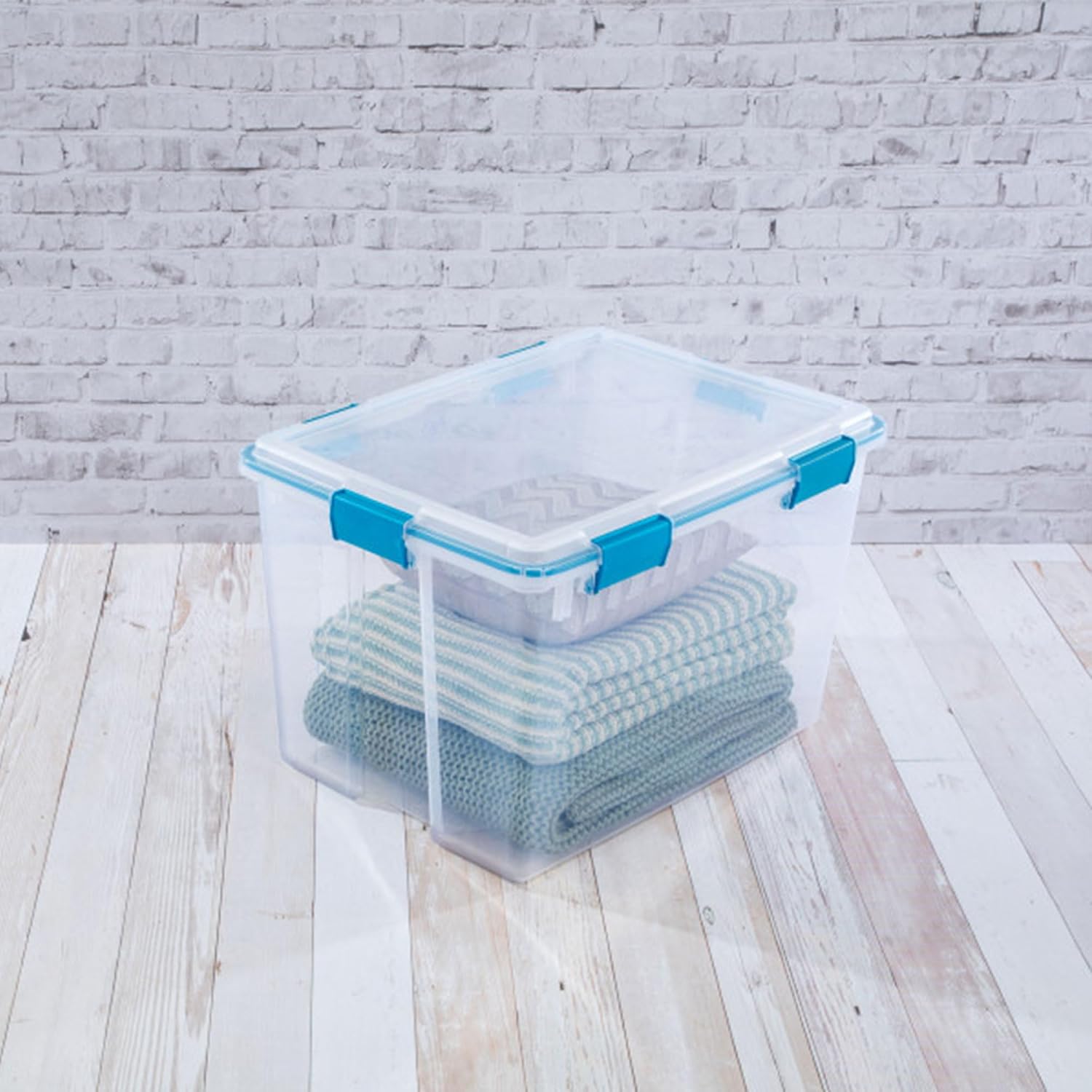 Sterilite 4-Pack Gasket Box, Weather-Resistant Storage Bins with Latching Lids, 80 Quart - Heavy-Duty Organizing Containers for Closet, Bathroom, and Office