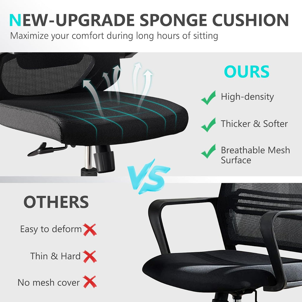 balmstar Office Chair Desk Chair, Ergonomic Mesh Computer Chair with 90-130° Recline & 360° Smooth-Rolling Casters, Adjustable Lumbar Support Task Chair, Comfortable for Women, Teens(A-All Black)