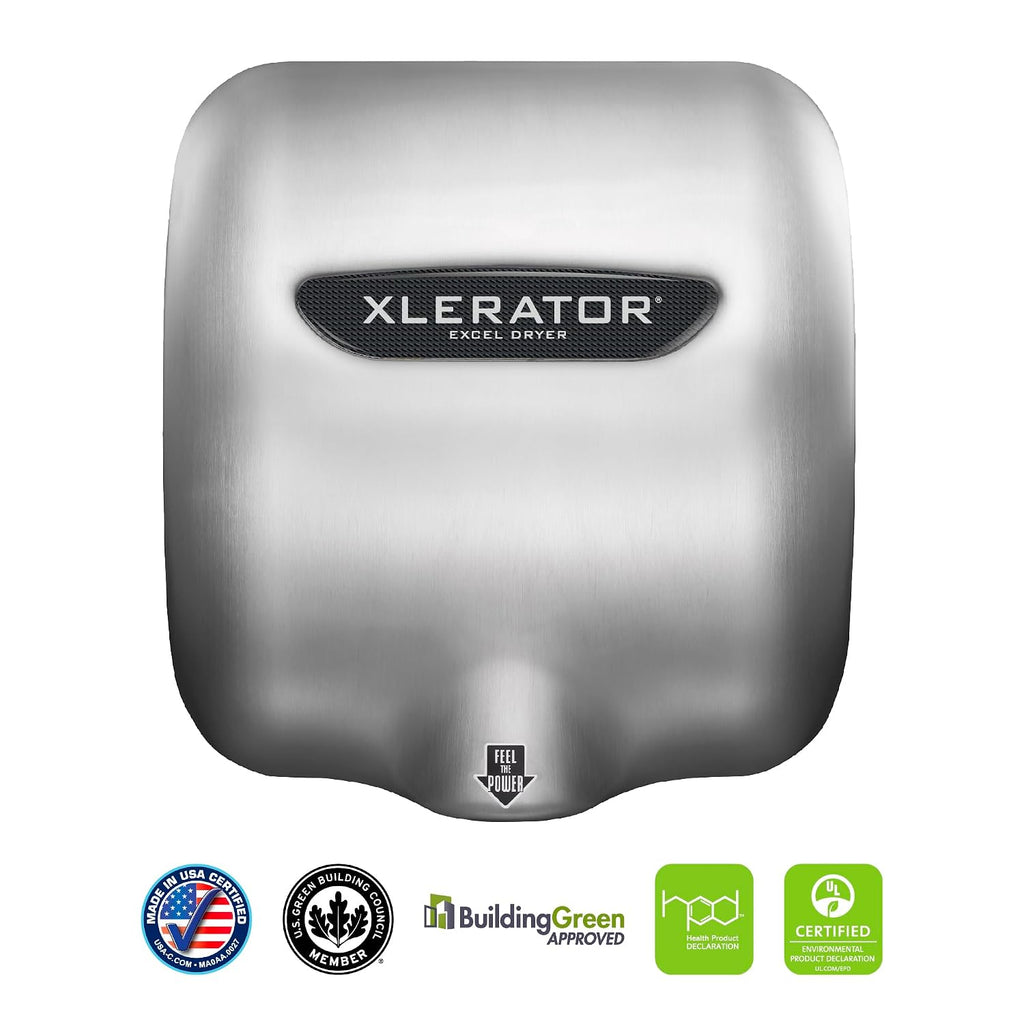 XLERATOR XL-SBX Automatic High Speed Hand Dryer with Brushed Stainless Steel Cover and 1.1 Noise Reduction Nozzle, 5.5 A, 277 V