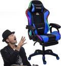 Gaming Chair with Bluetooth Speakers,Computer Chair Massage with LED Lights,Ergonomic Game Chair,Computer Stool with Footrest and Lumbar Support Height Adjustable with 360°-Swivel Seat (Blue)