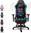 Big and Tall Gaming Chair with Speakers and RGB Lights 7-Point Massage Ergonomic PC Computer Chair with Footrest Headrest Lumbar Support 4D Armrests PU Leather Game Chair Racing Chair,Black