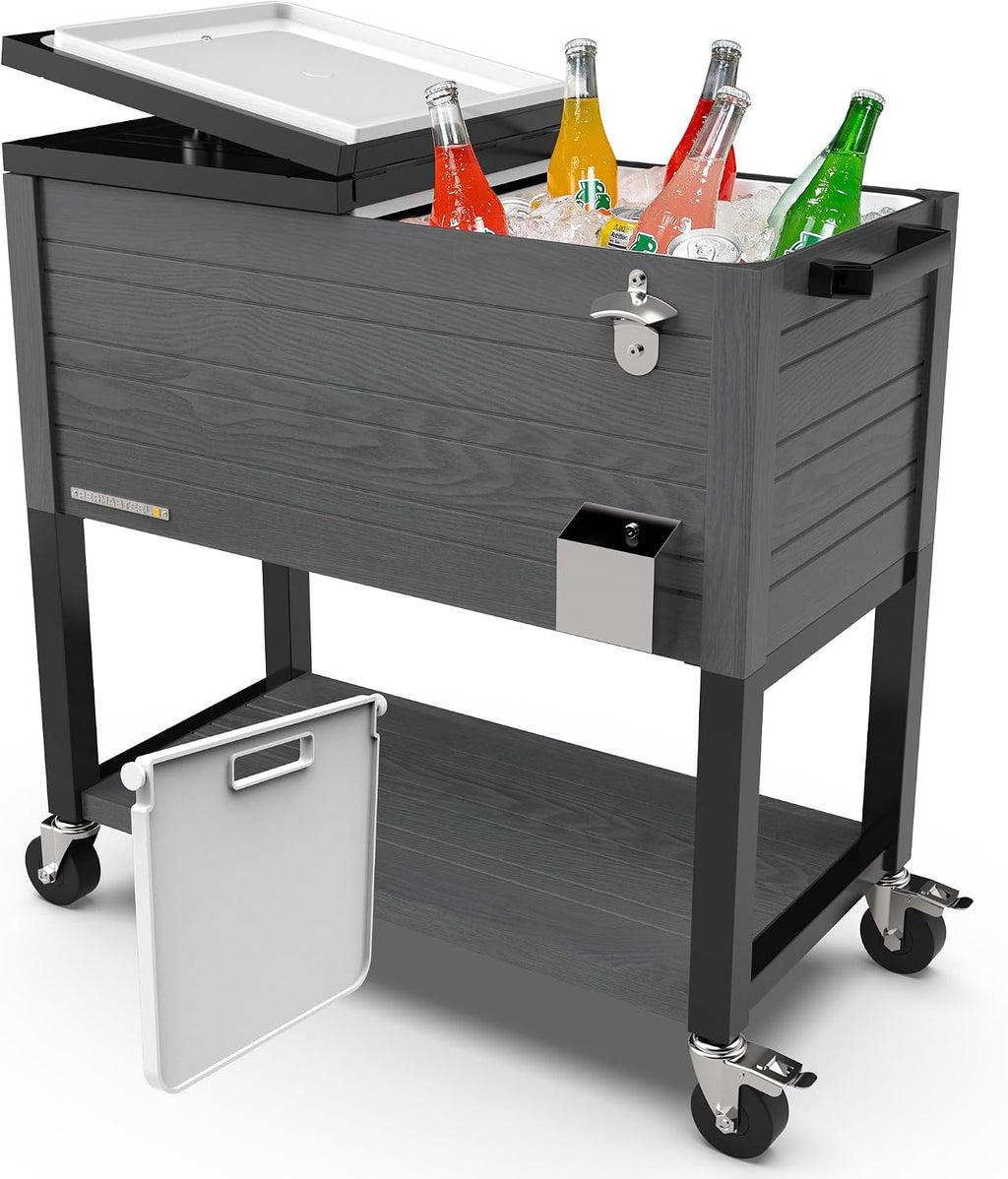 Permasteel 80 Quart Party Cooler, Rolling Ice Chest with Wheels and Handles for Indoor Outdoor Patio