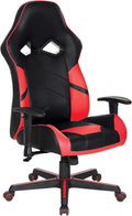 OSP Home Furnishings Vapor Ergonomic Adjustable High Back Faux Leather Gaming Chair with Coil Spring Seat and Integrated Cooling Airflow, Red Accents
