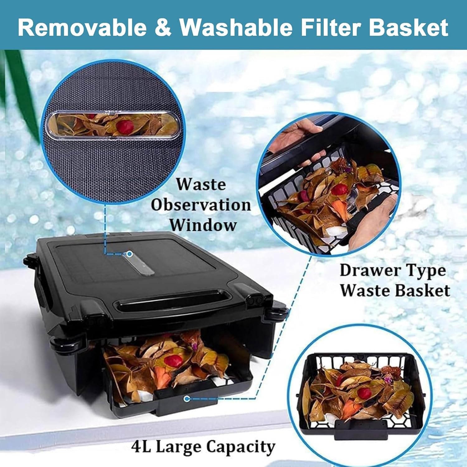 New Automated Pool Skimmer Cleaner, Dedicated Floating Debris Pool Cleaner - Dual Charging with Solar/Charger, 2500 mAh Battery for Max Cleaning Area of 80 M², 400 Μm Filtering Density