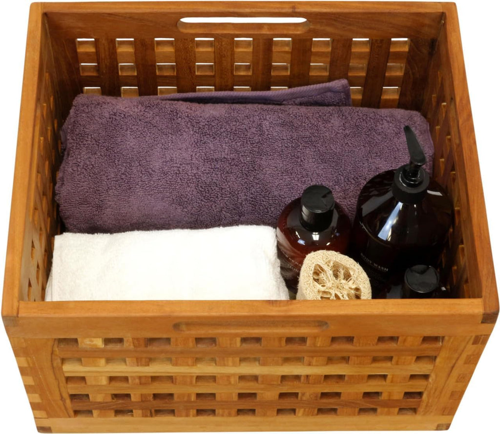 AquaTeak Grate Large Teak Storage Bin
