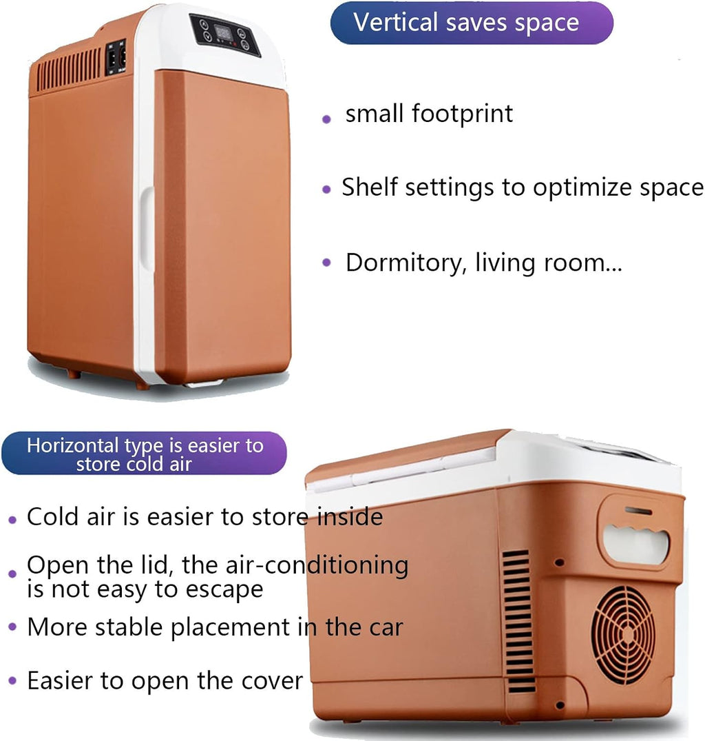 8L Hot Cold Portable Electric Cool Box Food Ice Chest Car Refrigerator AC/DC Adapter,12V / 24V / 220Vmini Drinks Fridge, for Driving, Homes, Offices (Color : Brown, Size : 8L)