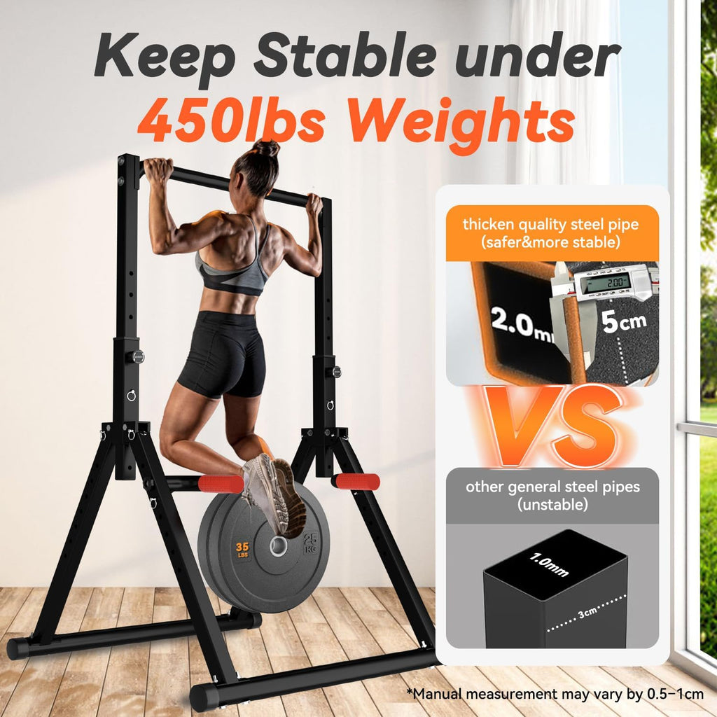 WATBKHE Power Tower Pull Up Dip Station Foldable, Pull Up Bar Station Adjustable, Multi-Function Home Gym, Strength Training Fitness Equipment, Triangular Design, for Home Outdoor