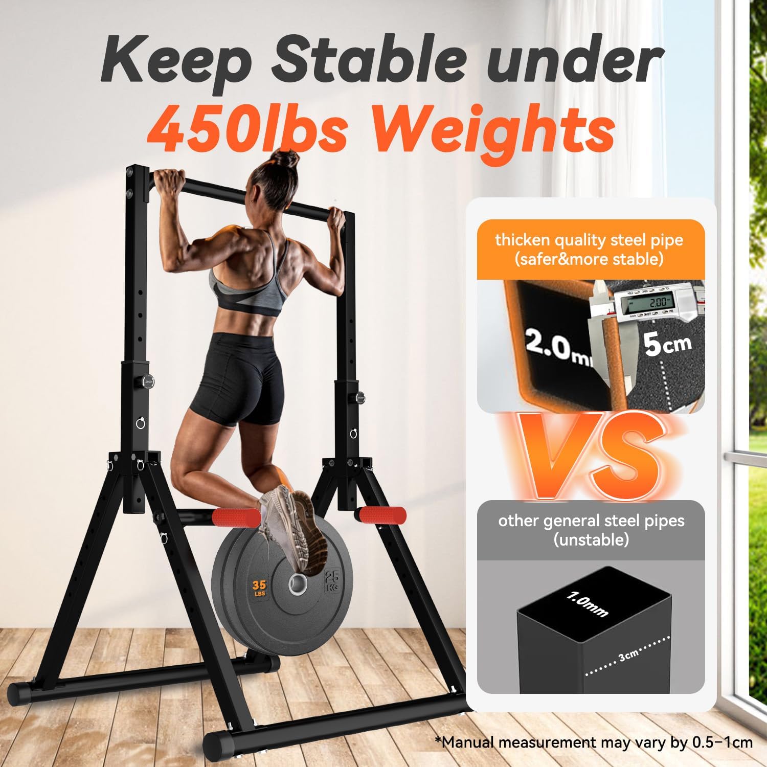 WATBKHE Power Tower Pull Up Dip Station Foldable, Pull Up Bar Station Adjustable, Multi-Function Home Gym, Strength Training Fitness Equipment, Triangular Design, for Home Outdoor